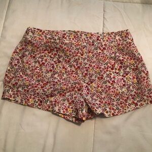 High Waist Red and Pink Floral Shorts